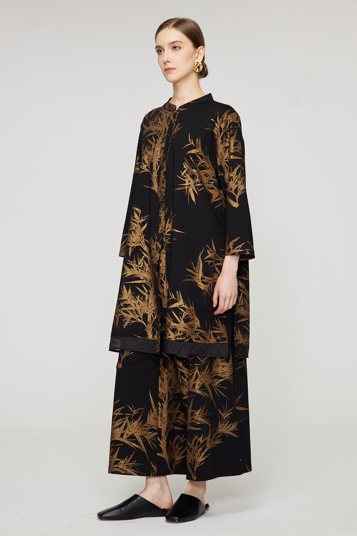 Conjunto de dos piernas anchas elegantes con estampado de hojas