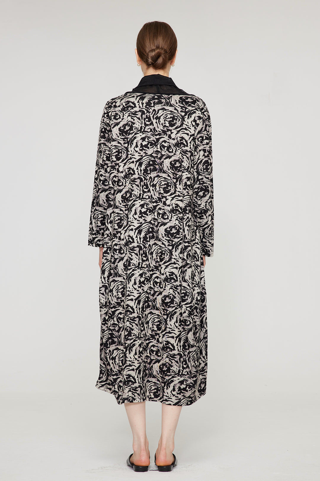 Splice Vestido Maxi Casual Preto Branco