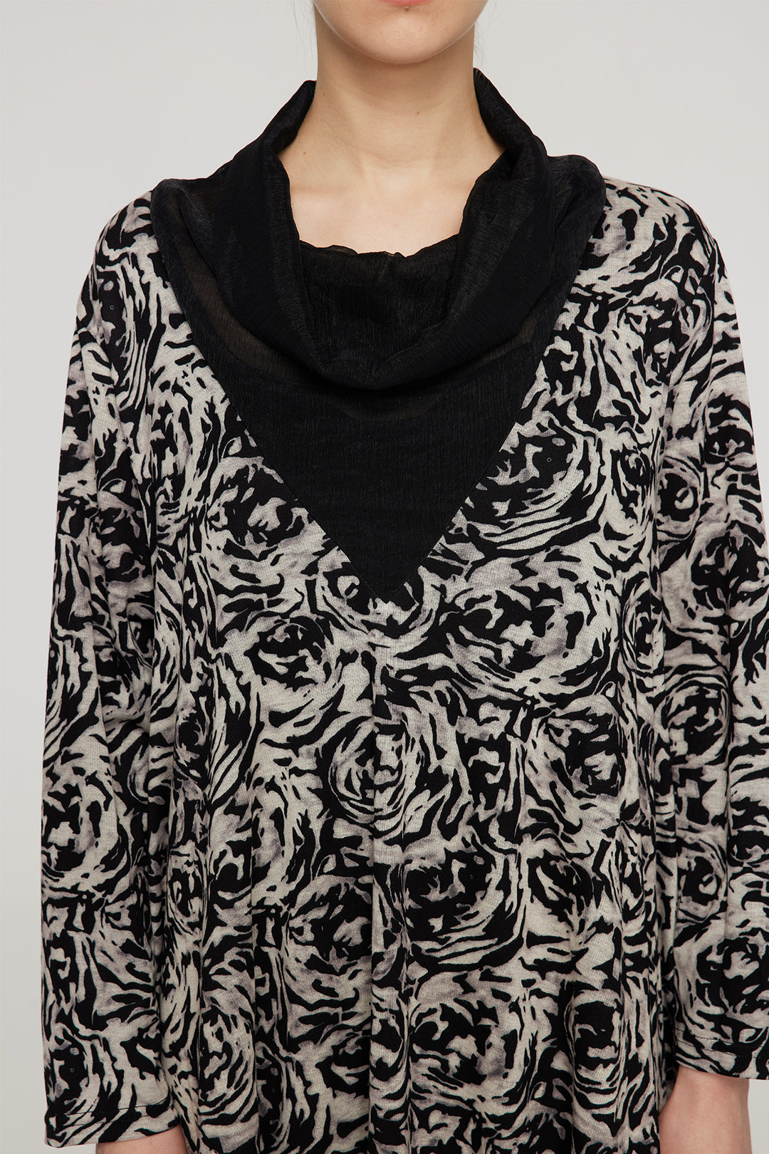 Splice Vestido Maxi Casual Preto Branco