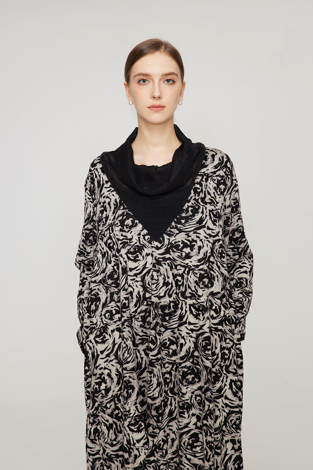 Splice Vestido Maxi Casual Preto Branco