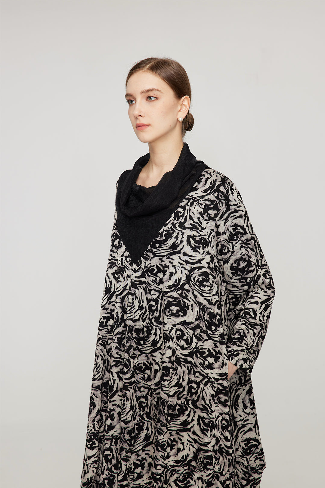 Splice Vestido Maxi Casual Preto Branco