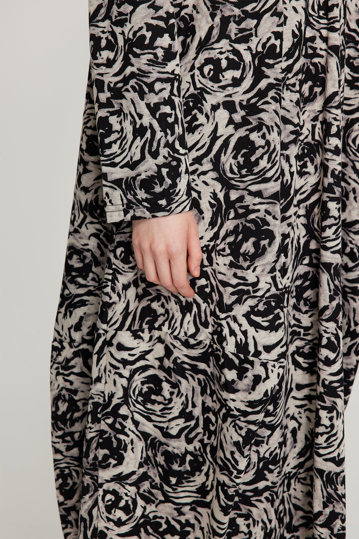 Splice Vestido Maxi Casual Preto Branco