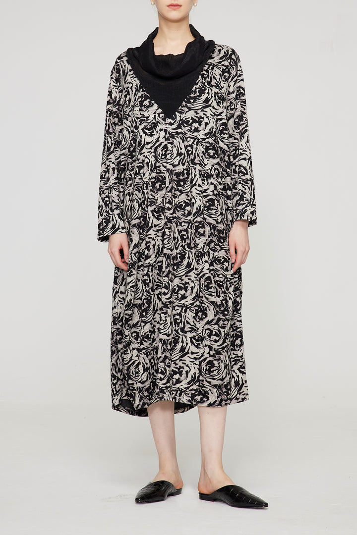 Splice Vestido Maxi Casual Preto Branco