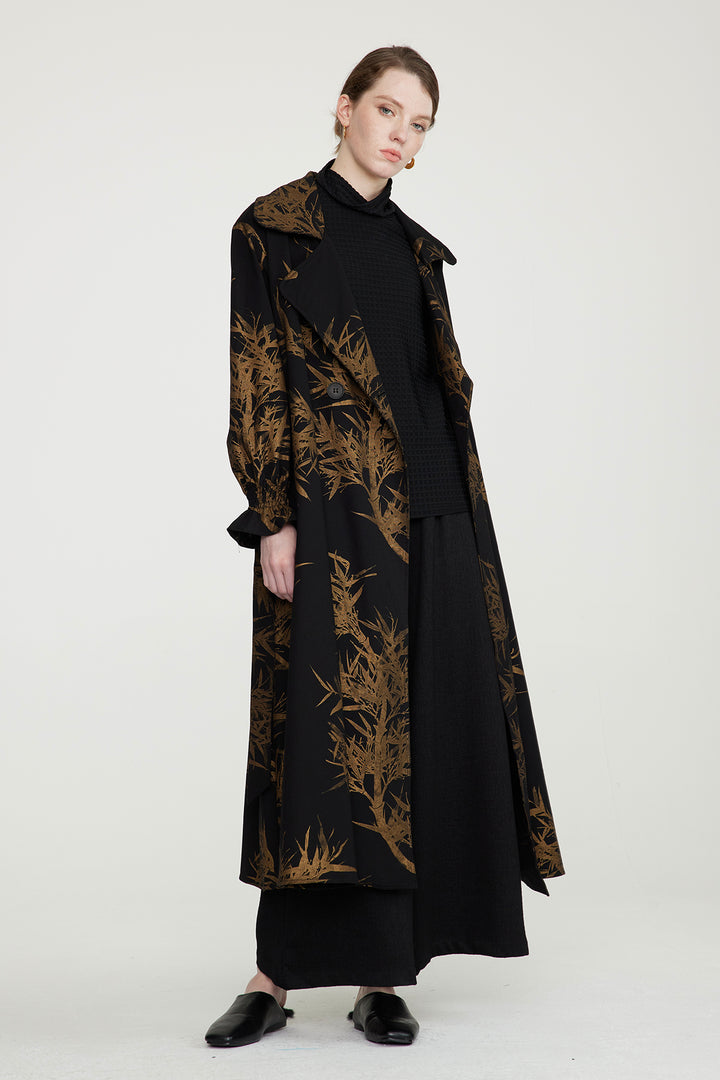 Casaco longo com estampa de folhas aconchegante e solto
