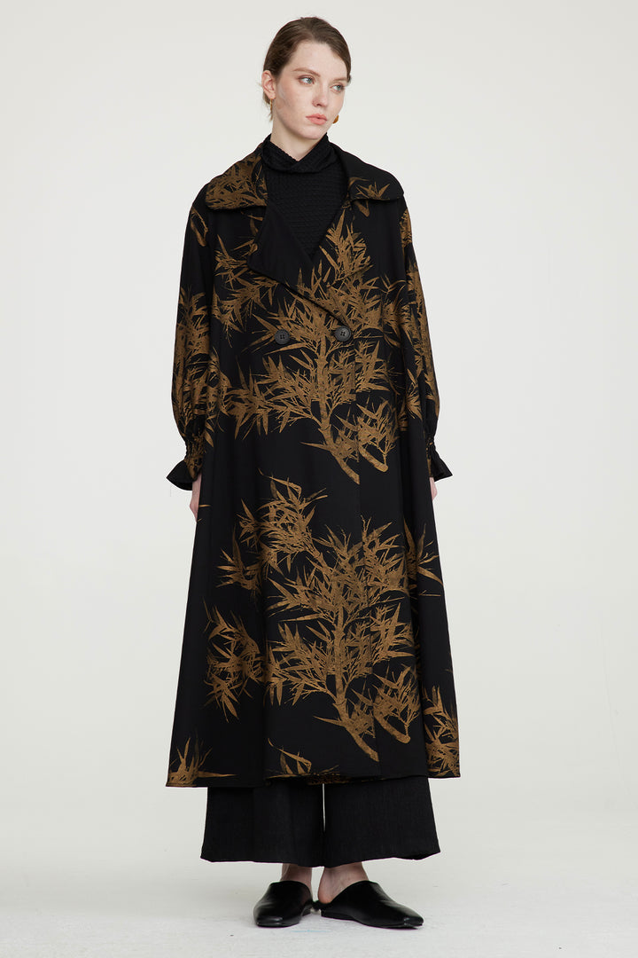 Casaco longo com estampa de folhas aconchegante e solto