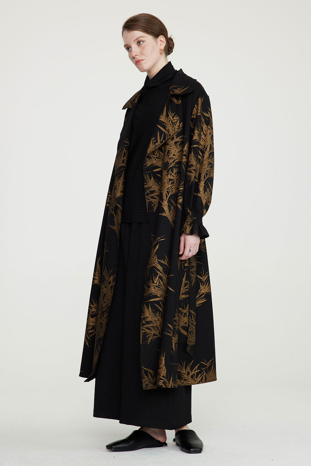 Casaco longo com estampa de folhas aconchegante e solto