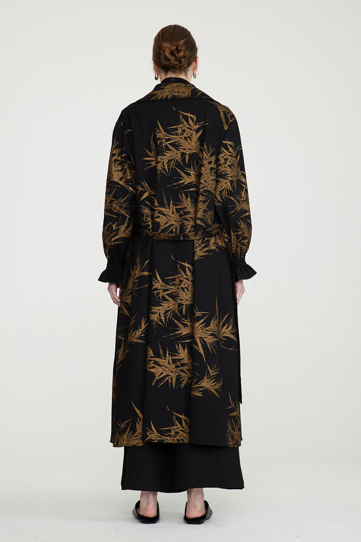 Casaco longo com estampa de folhas aconchegante e solto