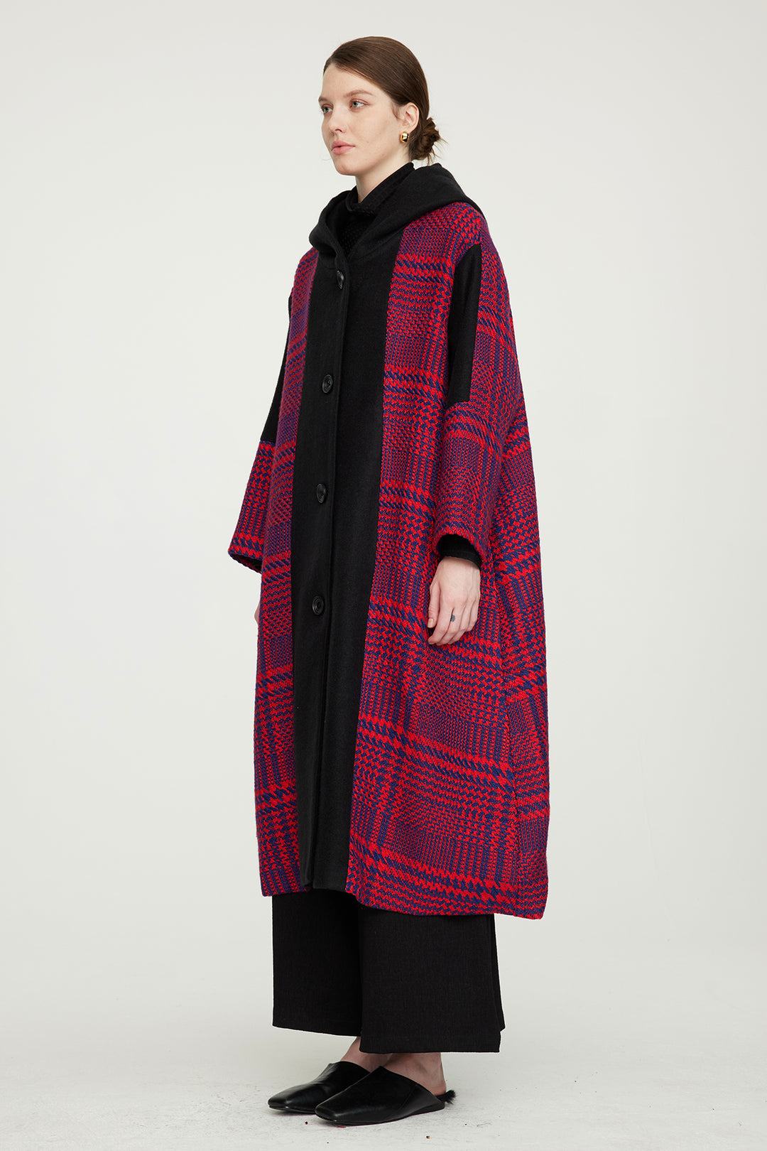 Lässiger Mantel aus gespleißter Wolle mit Gittermuster