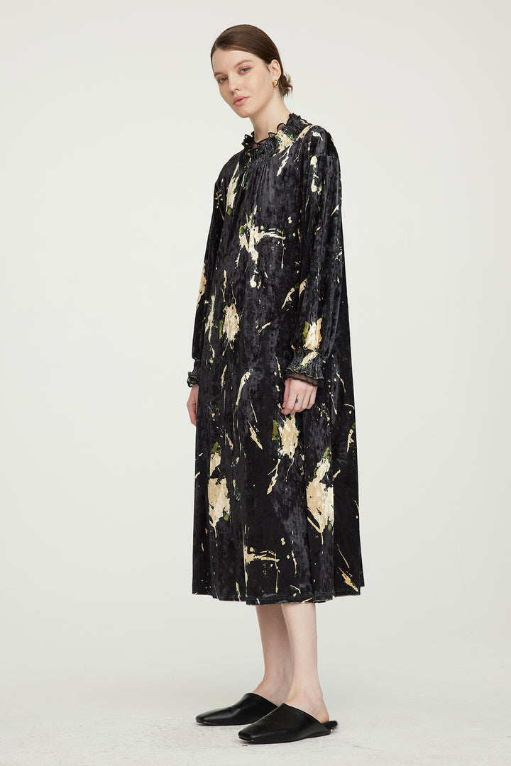 Vestido elegante de veludo HARRIS Mesh Splice preto