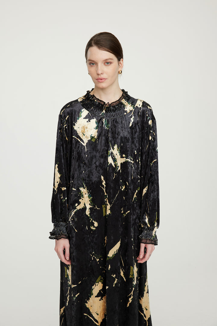 Vestido elegante de veludo HARRIS Mesh Splice preto