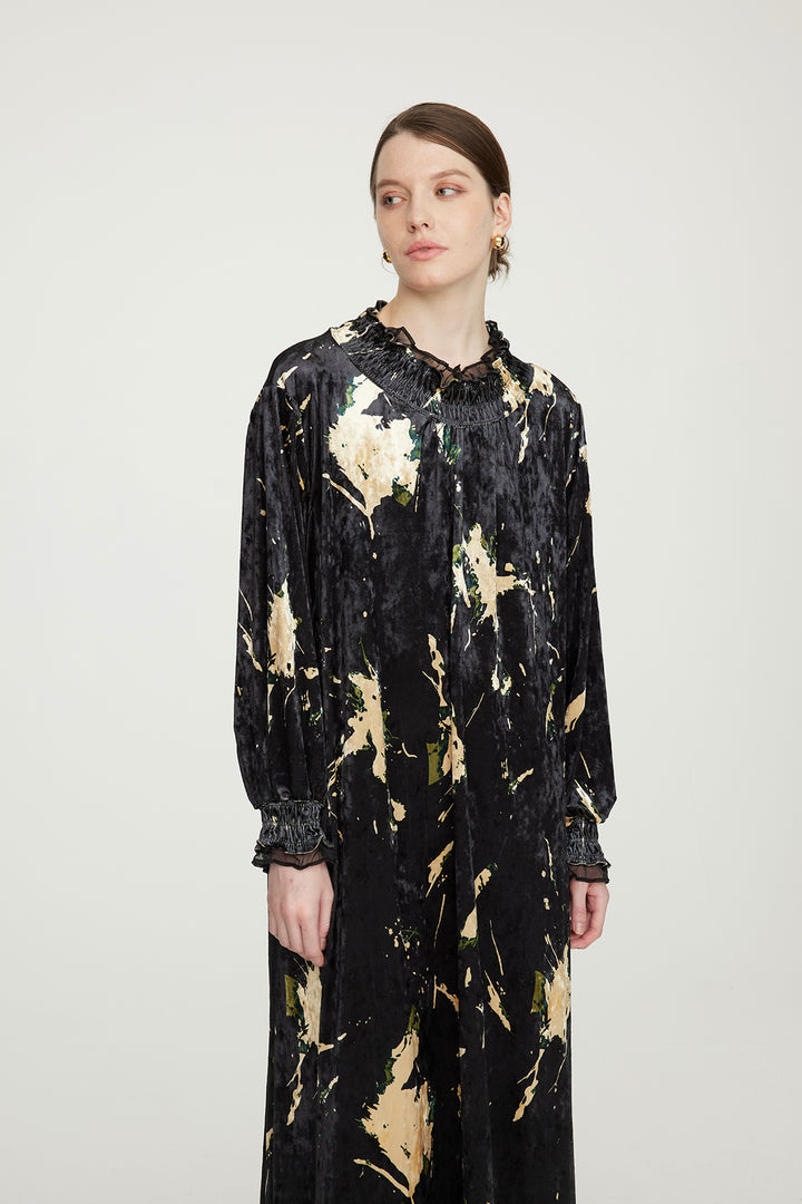 Vestido elegante de veludo HARRIS Mesh Splice preto