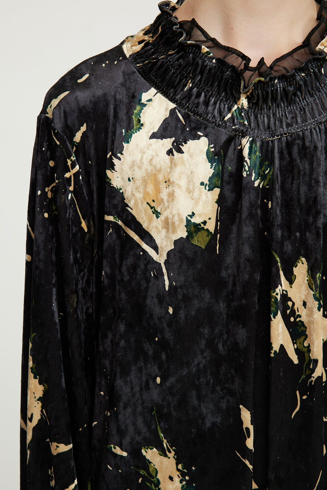 Vestido elegante de veludo HARRIS Mesh Splice preto