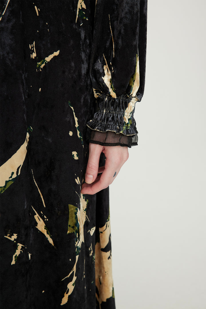 Vestido elegante de veludo HARRIS Mesh Splice preto