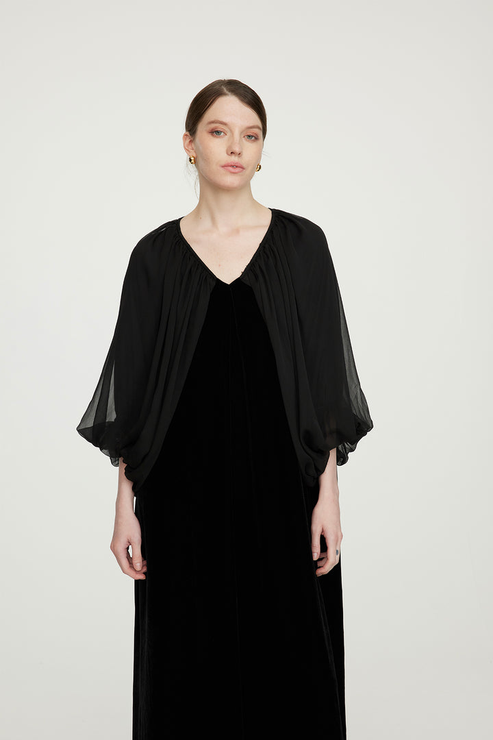 Robe en velours élégante à manches en maille et col en V