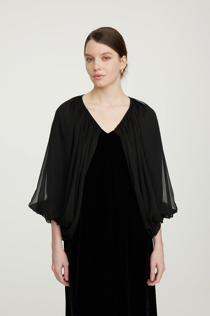 Robe en velours élégante à manches en maille et col en V