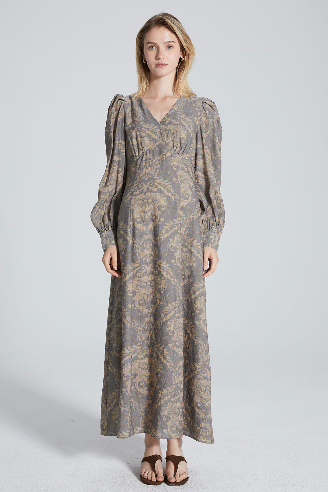 Drea Ethnic V-Neck Long Sleeve Dress