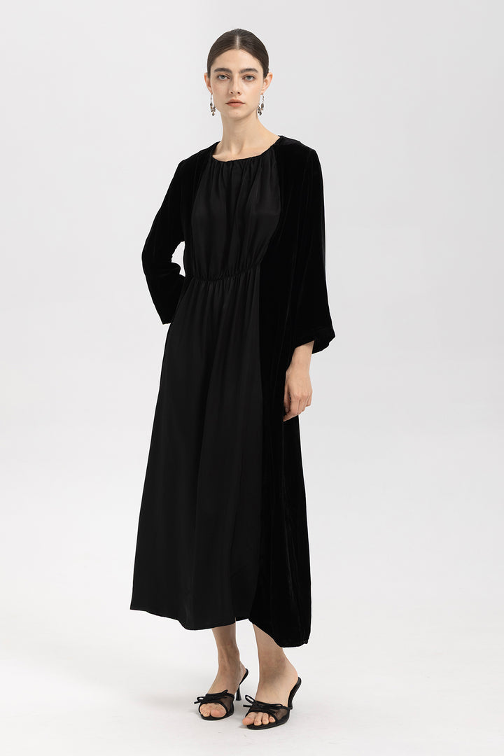 Elise Gathered Velvet Dress