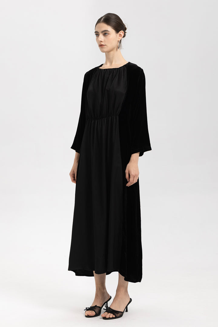 Elise Gathered Velvet Dress