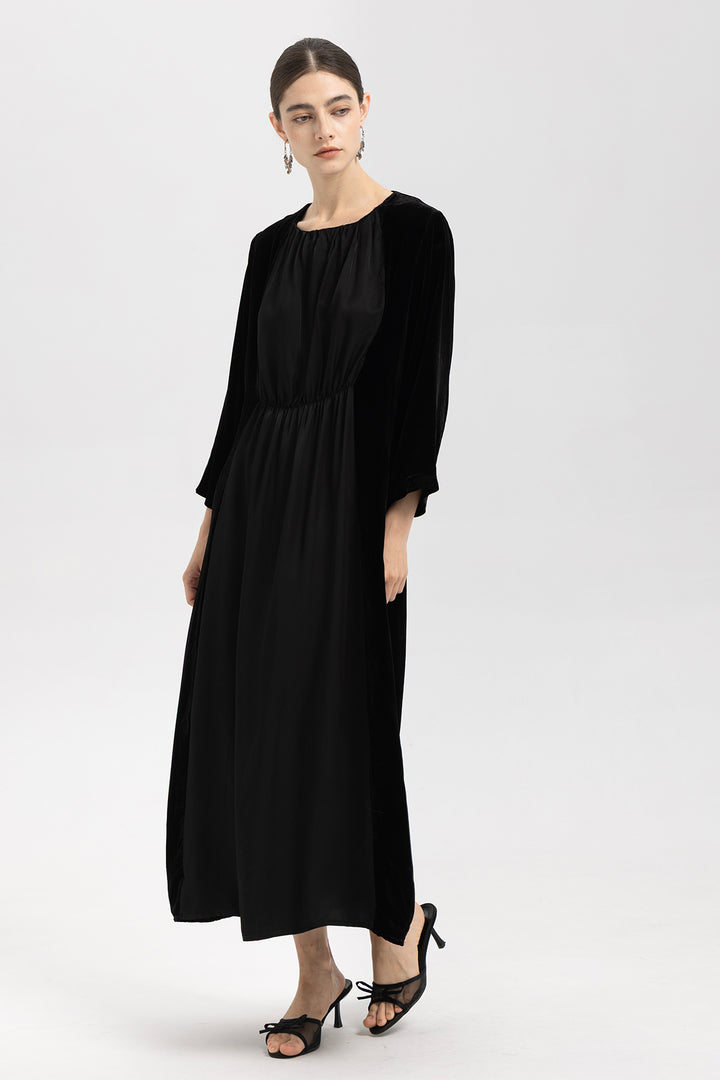 Elise Gathered Velvet Dress