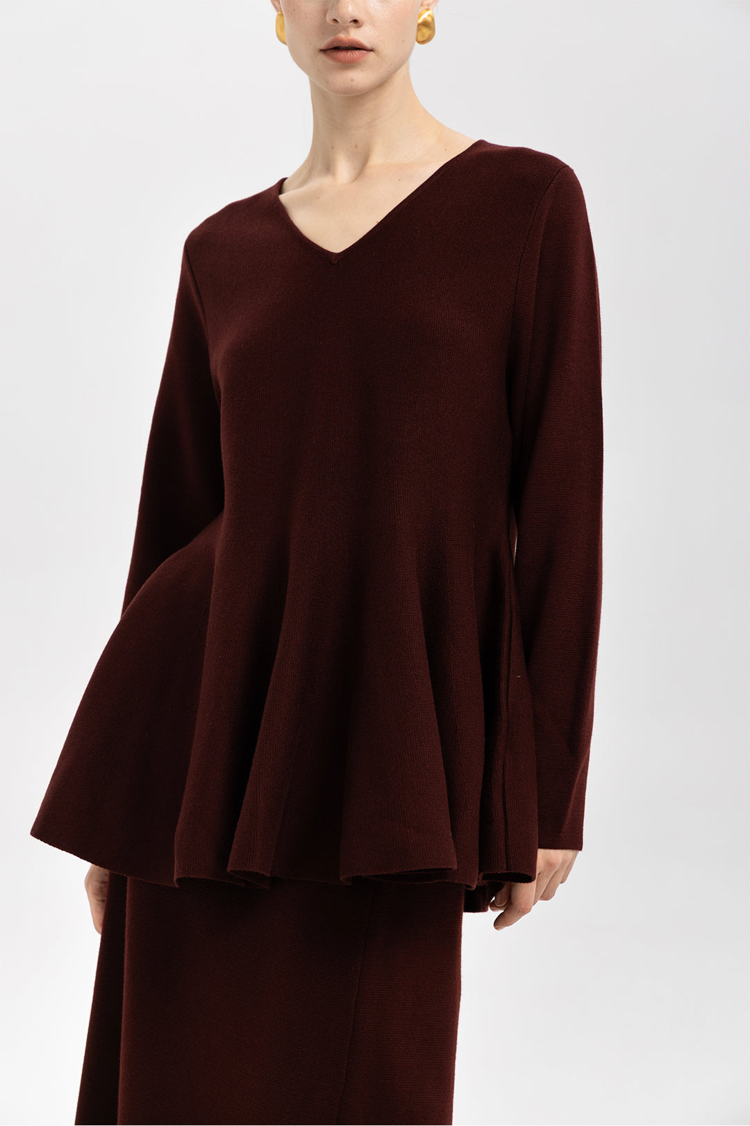 Iris Wool Peplum Burgundy Sweater & Midi Skirt Set