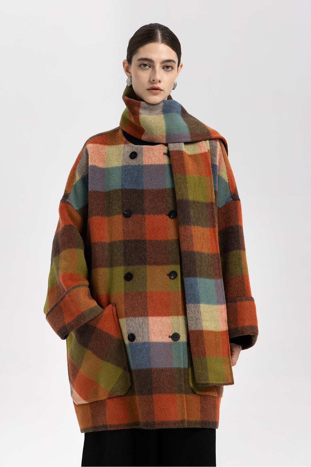 Ines Color Block Wool Coat