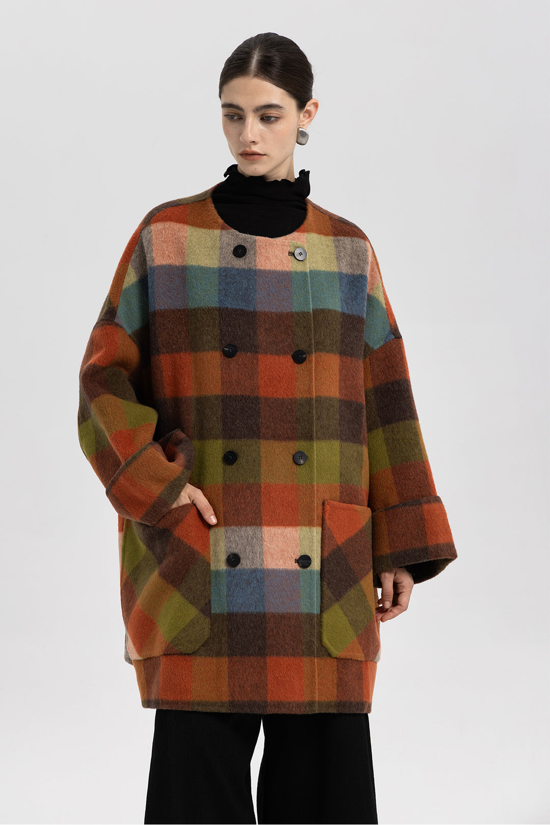 Ines Color Block Wool Coat