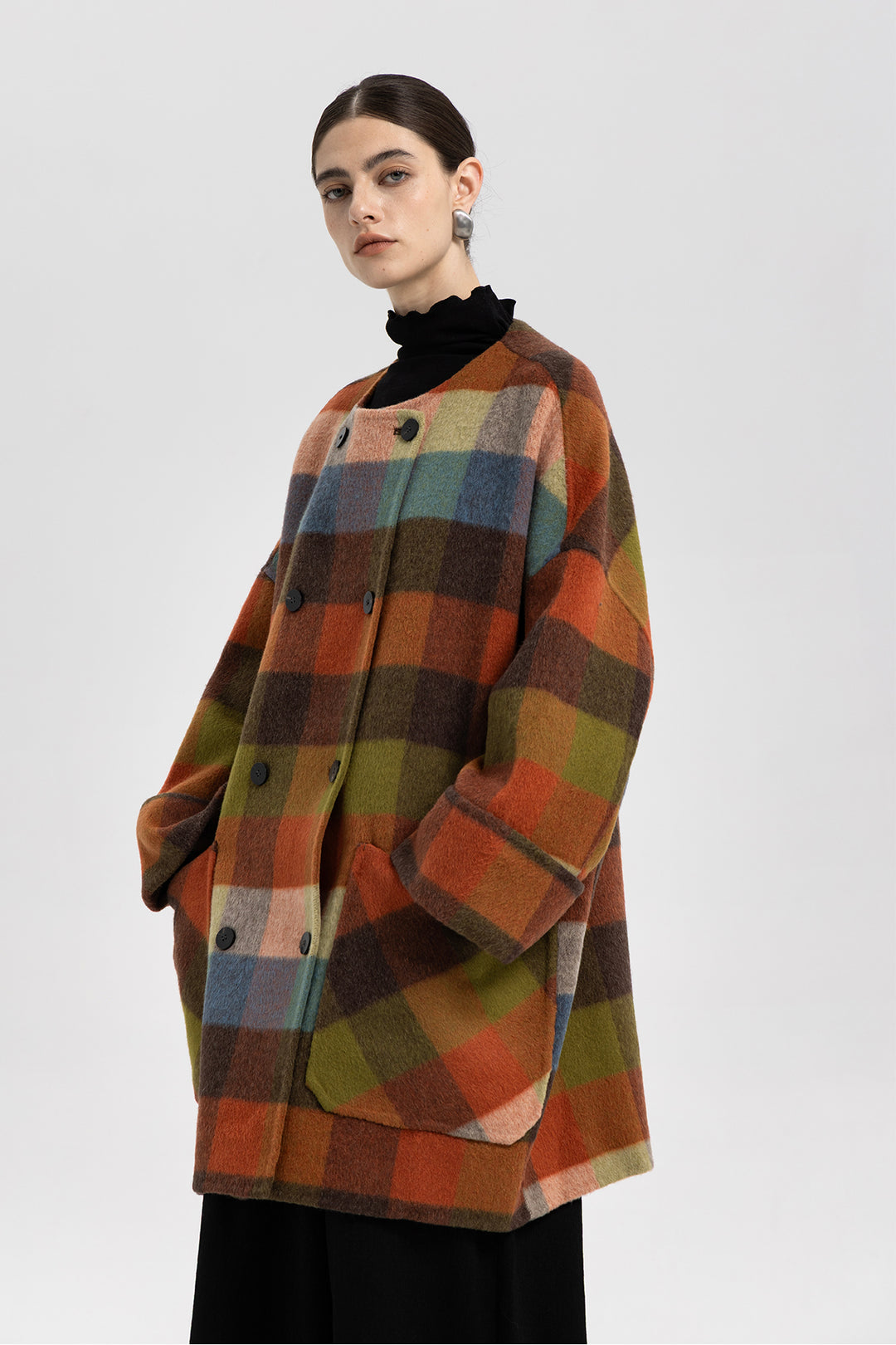 Ines Color Block Wool Coat