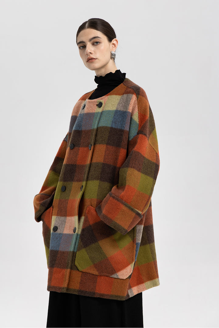 Ines Color Block Wool Coat