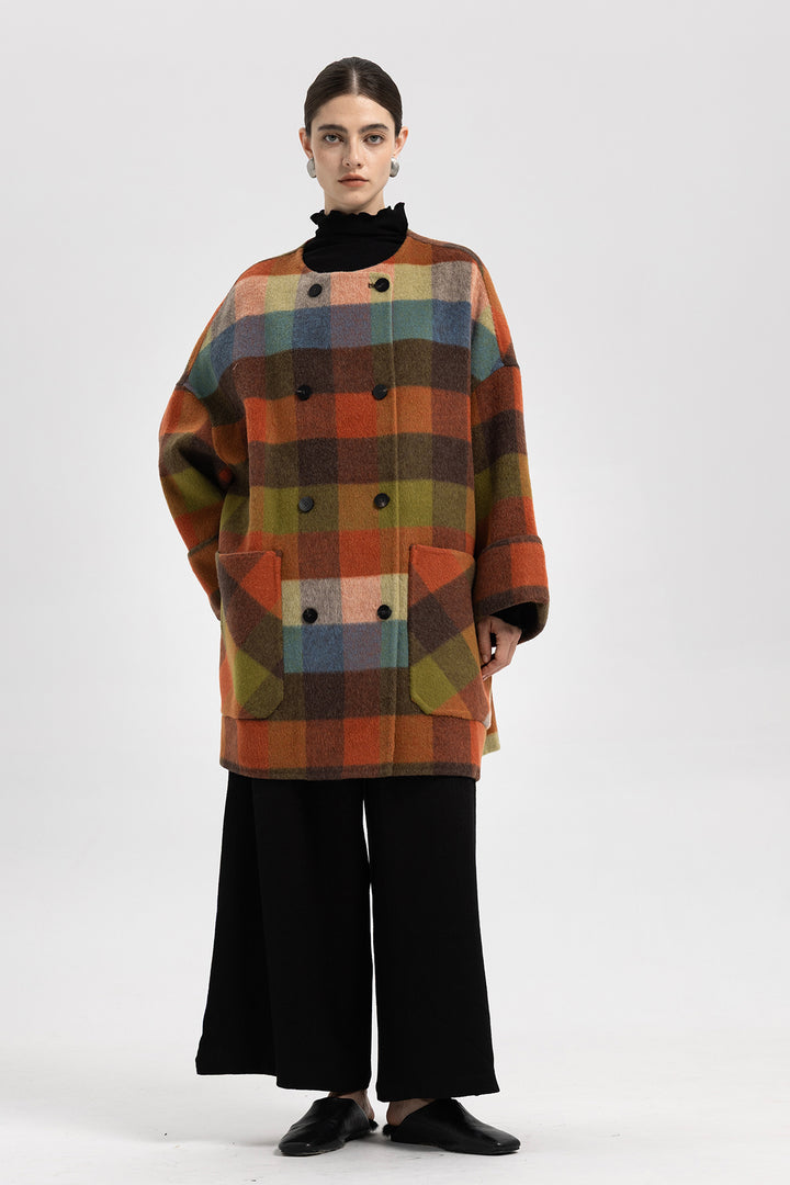Ines Color Block Wool Coat