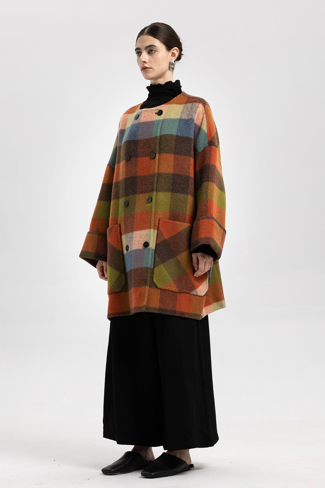 Ines Color Block Wool Coat