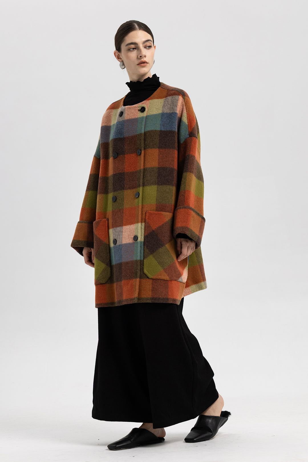 Ines Color Block Wool Coat