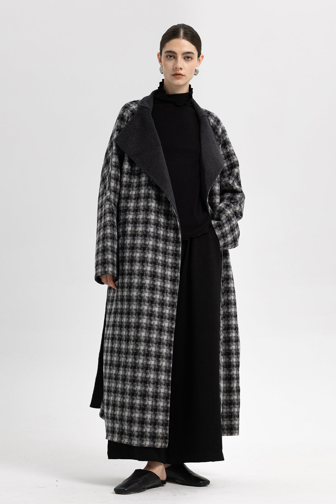 Maeve Wool Plaid Wrap Long Coat