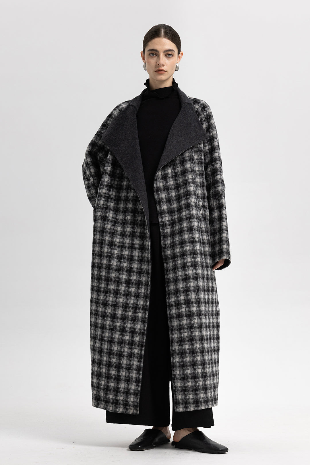 Maeve Wool Plaid Wrap Long Coat