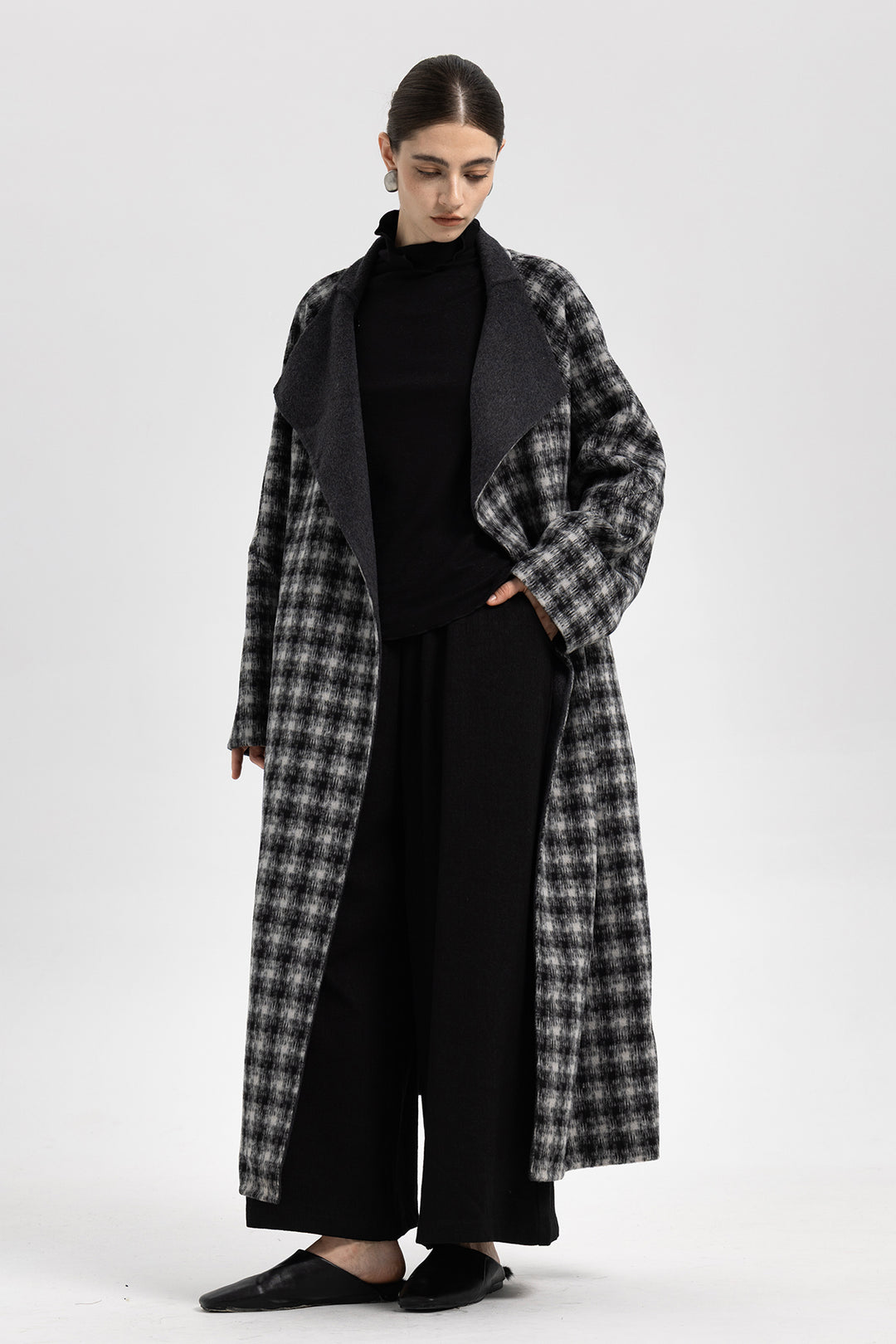 Maeve Wool Plaid Wrap Long Coat