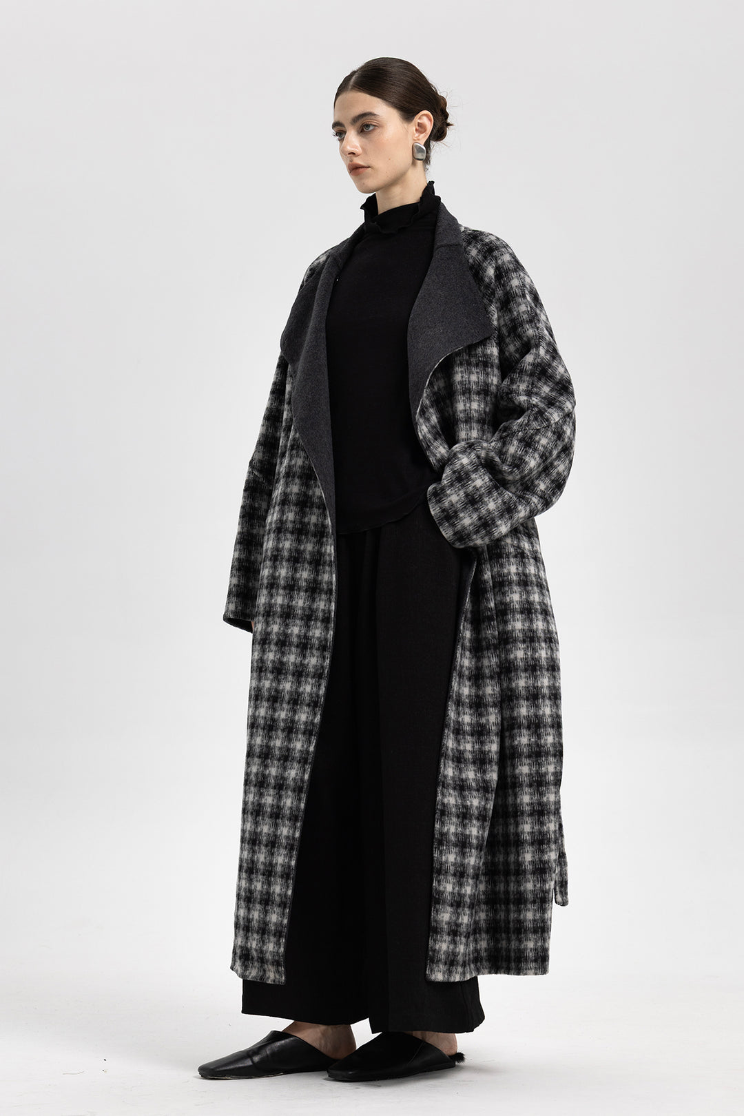 Maeve Wool Plaid Wrap Long Coat