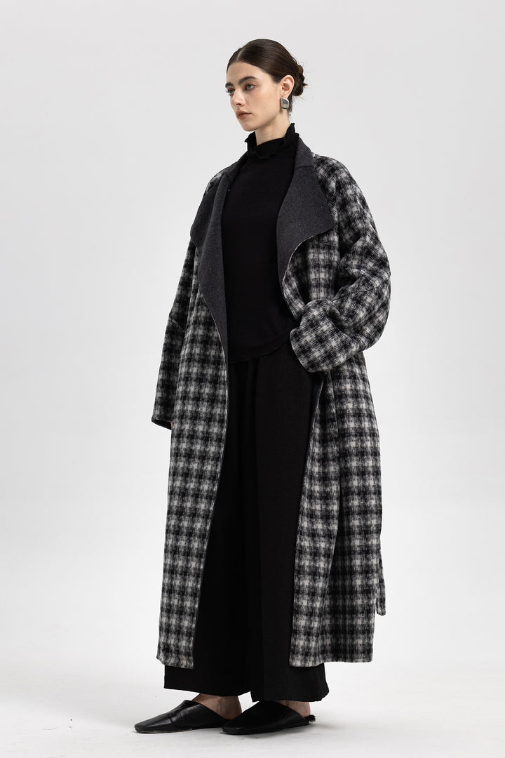 Maeve Wool Plaid Wrap Long Coat