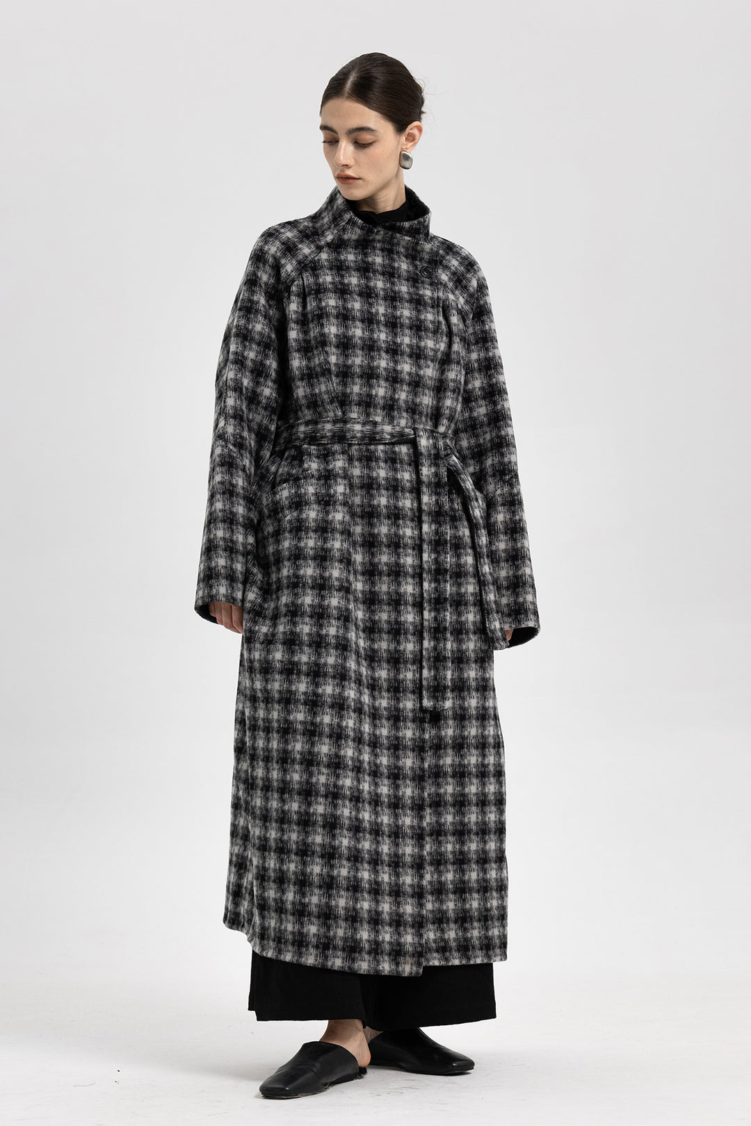Maeve Wool Plaid Wrap Long Coat