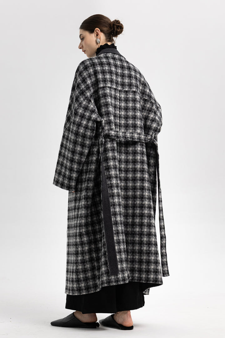 Maeve Wool Plaid Wrap Long Coat