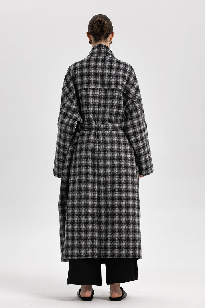 Maeve Wool Plaid Wrap Long Coat