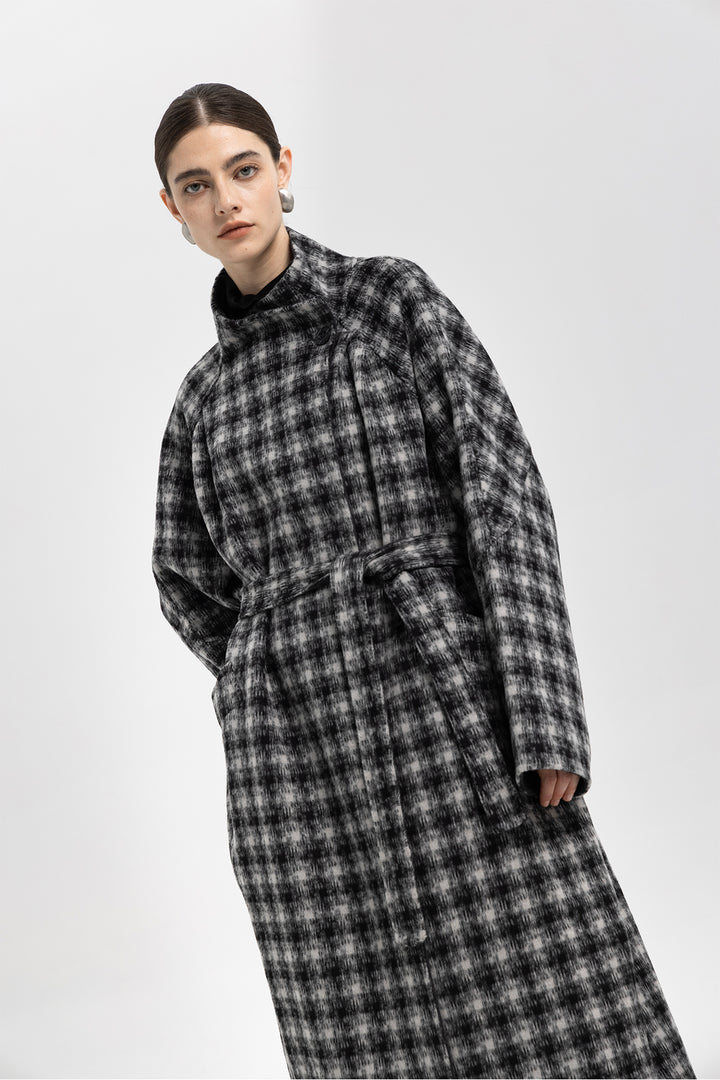 Maeve Wool Plaid Wrap Long Coat