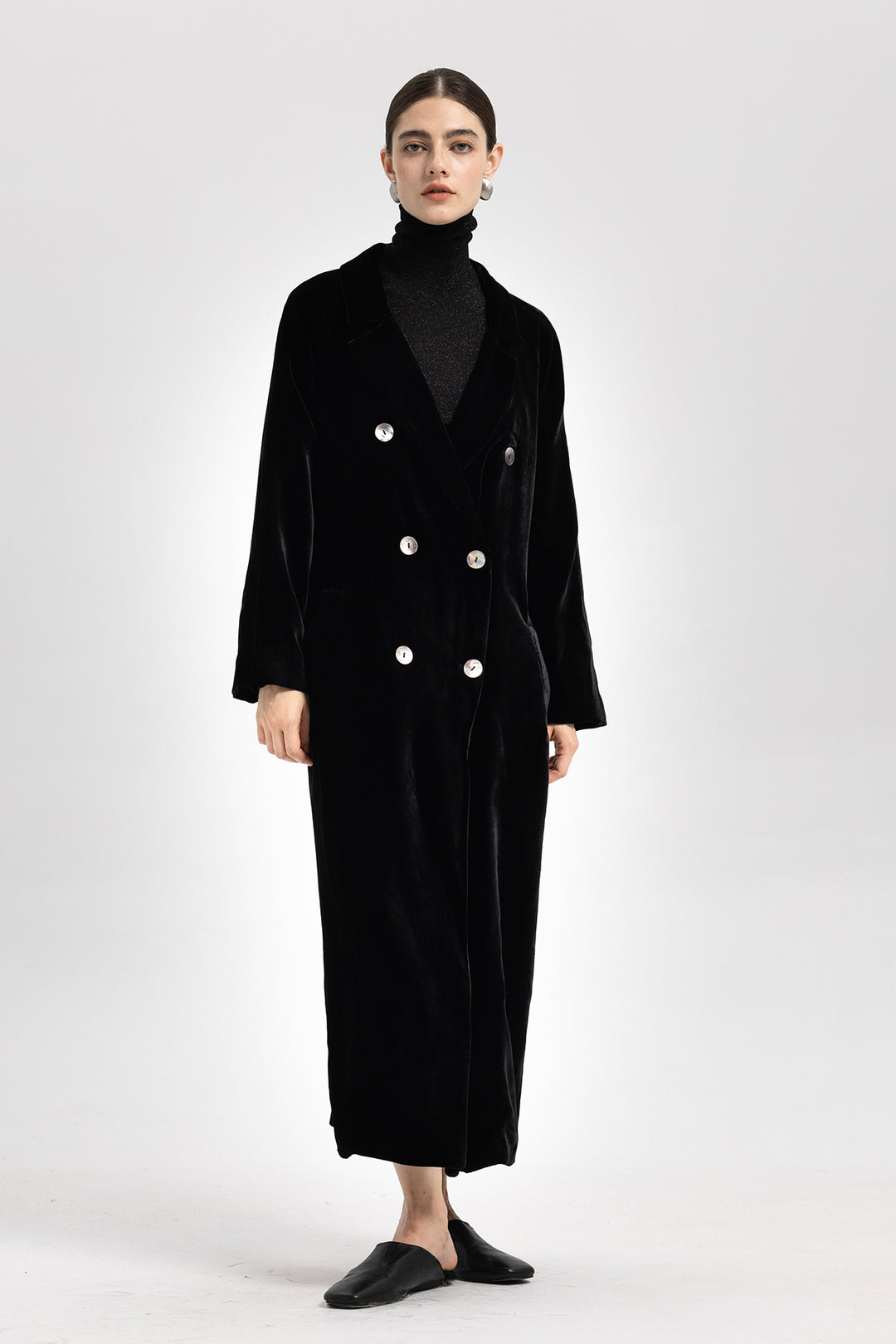 NOA Silk Velvet Double Breasted Trench-Style Coat