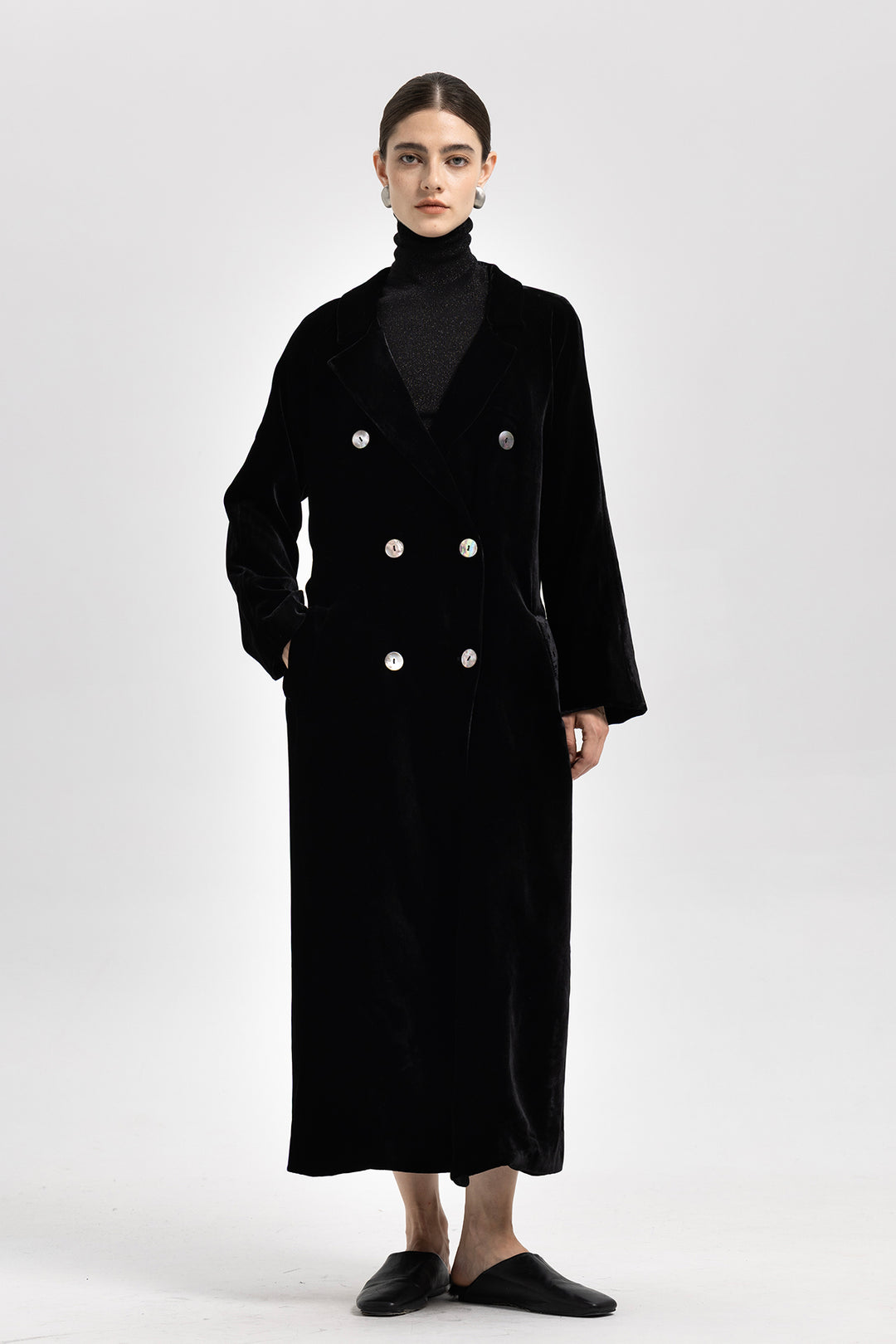 NOA Silk Velvet Double Breasted Trench-Style Coat