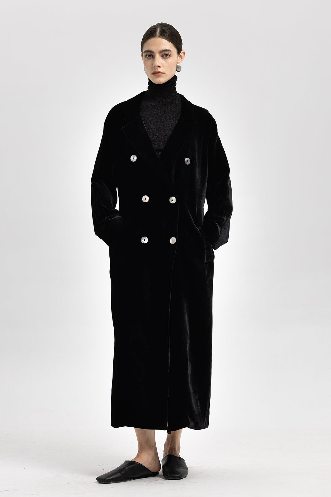 NOA Silk Velvet Double Breasted Trench-Style Coat