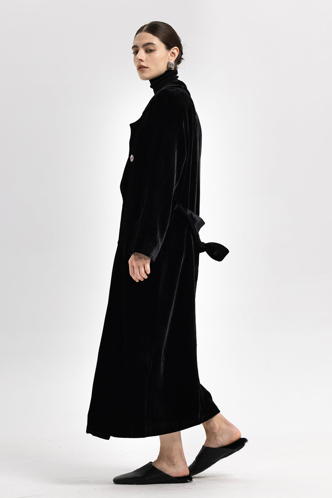 NOA Silk Velvet Double Breasted Trench-Style Coat