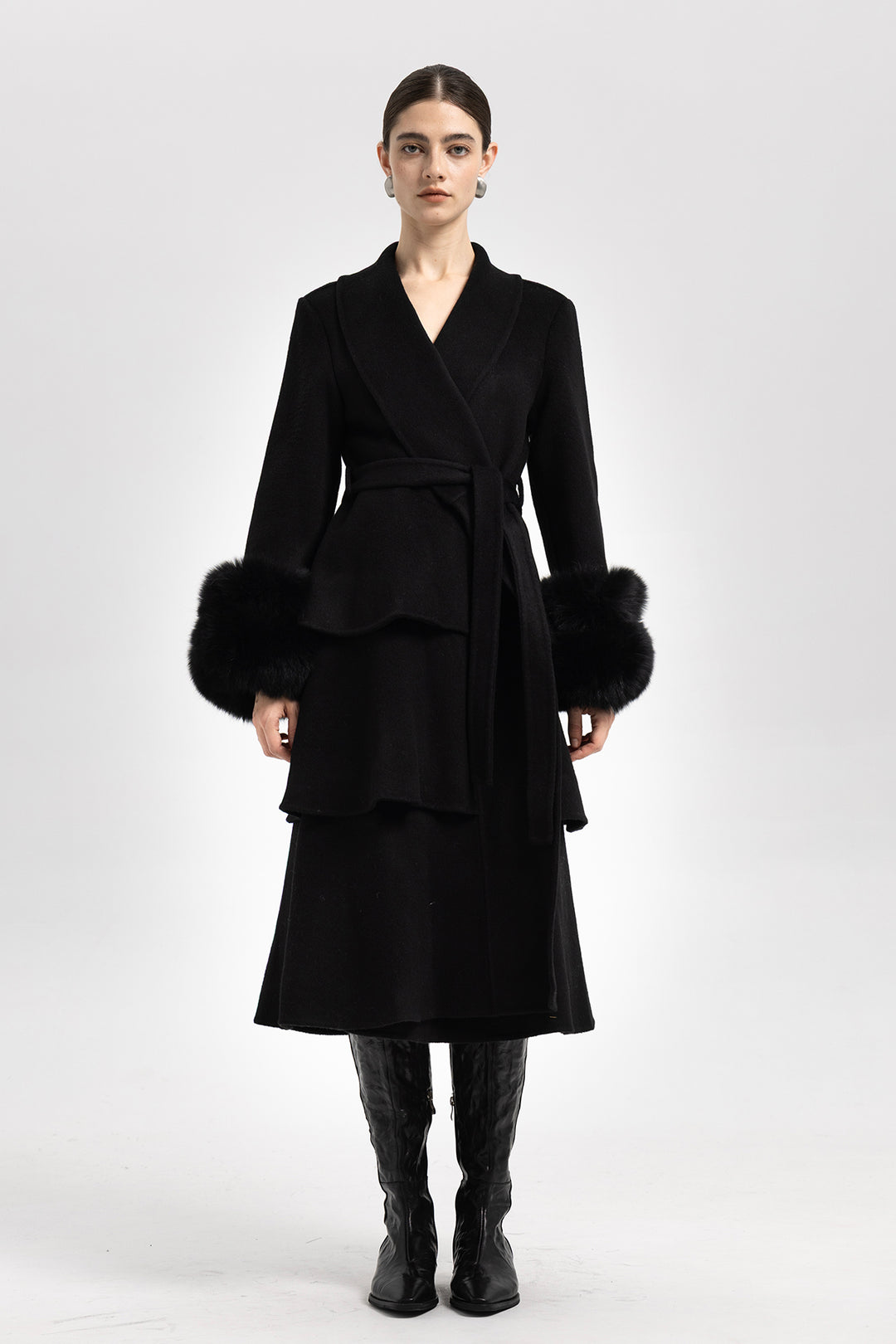 AYLA LAYERED WOOL WRAP COAT