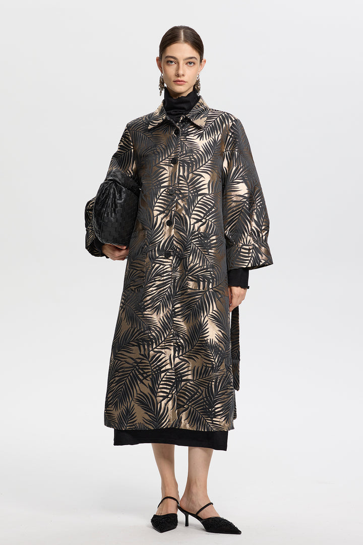 Aurora Jacquard Leaf Long Coat