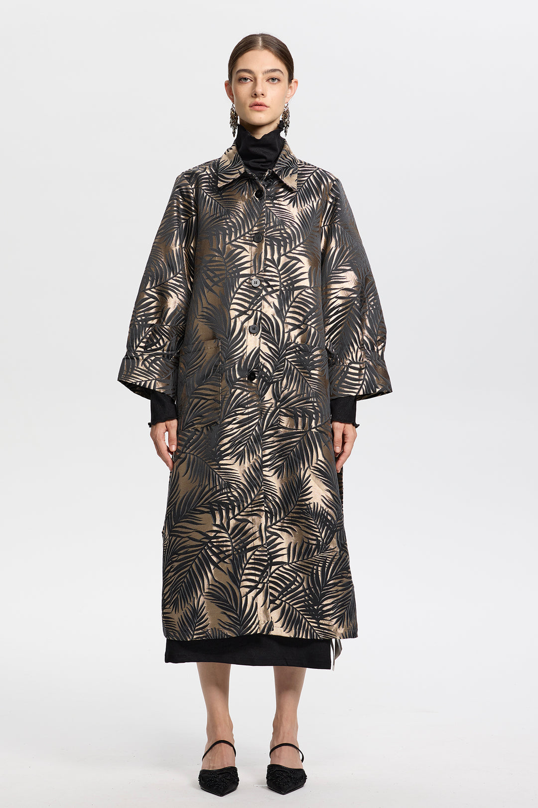 Aurora Jacquard Leaf Long Coat