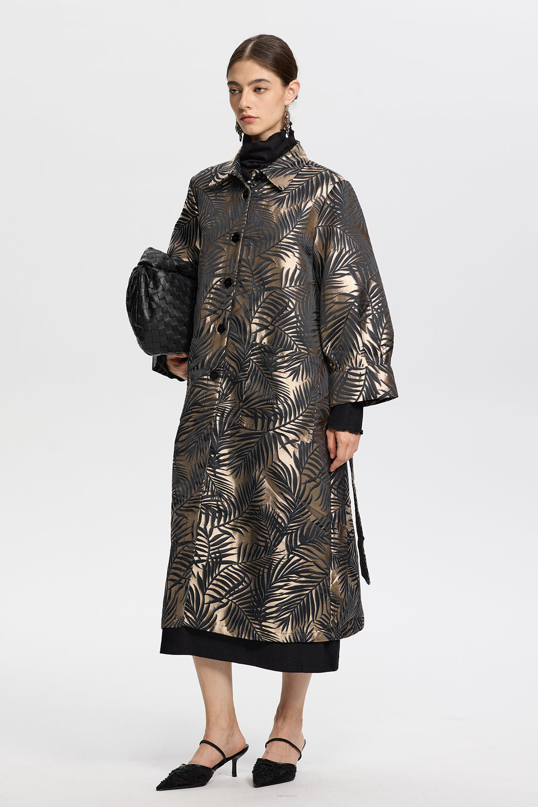 Aurora Jacquard Leaf Long Coat