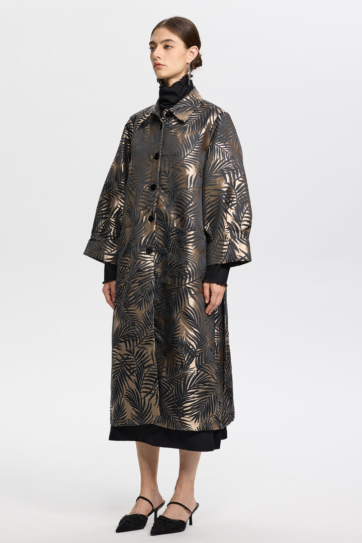Aurora Jacquard Leaf Long Coat