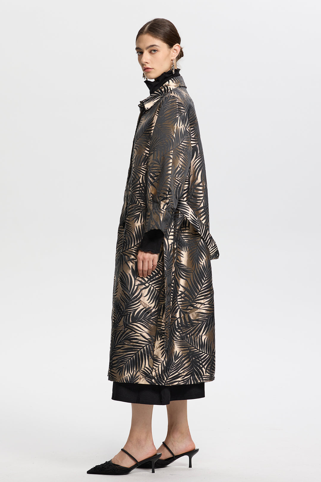 Aurora Jacquard Leaf Long Coat